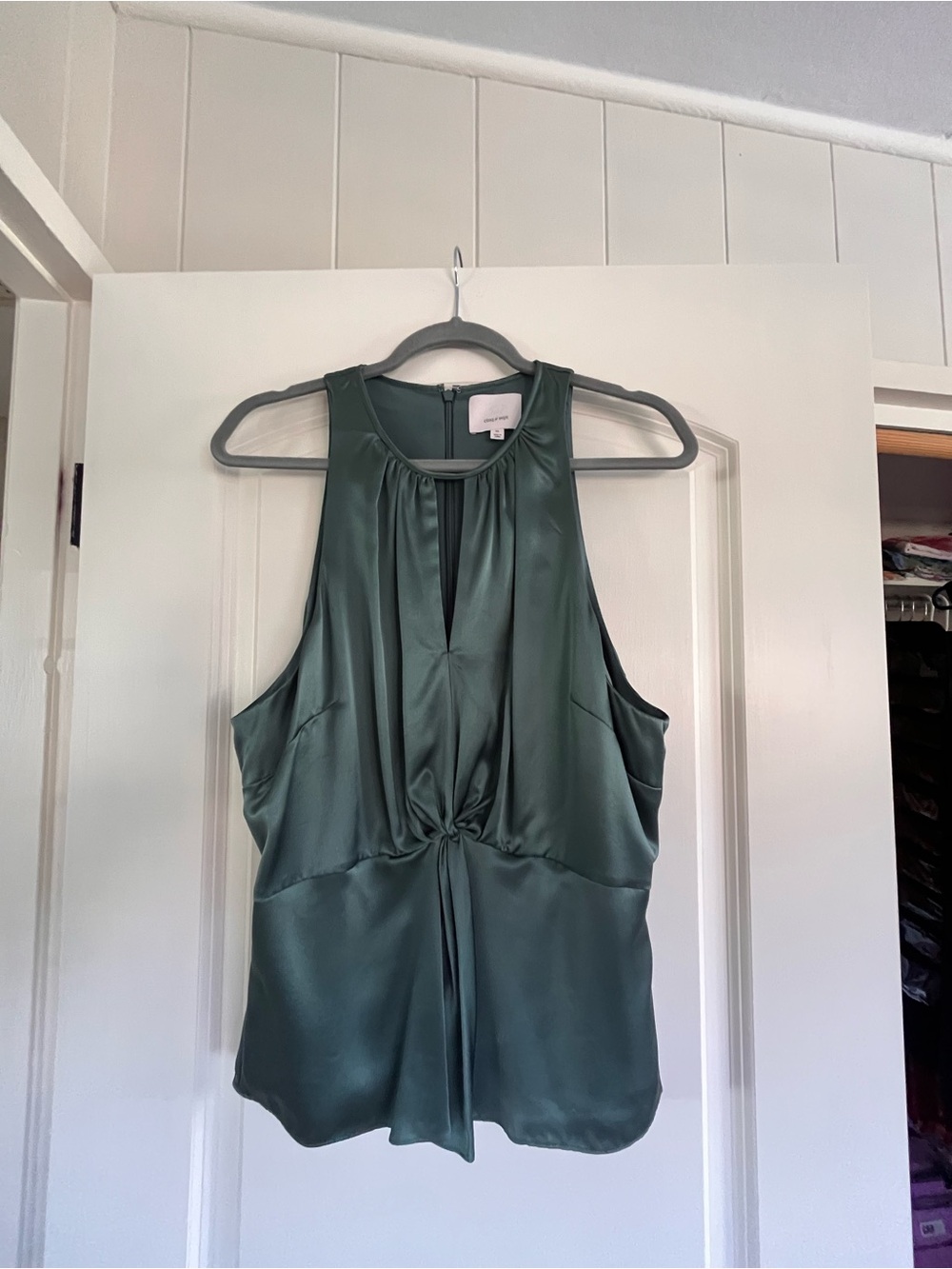 Cinq a Sept Teal Silk Knot-Front Halter Top